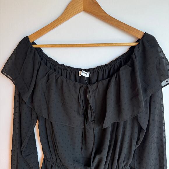 Rumored Senorita Mini Dress Black Off the Shoulder Sheer Witchy Fairy Grunge - Picture 6 of 16